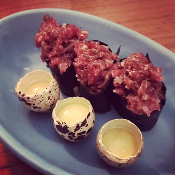 Uchi Austin - Wagyu Tartare Nigiri w Quail Egg - Sushi Bars Near Me - Austin, Texas Uchi Austin - Wagyu Tartare Nigiri w Quail Egg - Sushi Bars Near Me - Austin, Texas