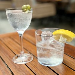 Martini with blue cheese-stuffed olives. Delicious!