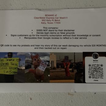 Clearwater Express Wash - Beware of this car wash!!! They back out on taking responsibility and accountability for the damages done by their car wash! - Car Wash Near Me - Katy, Texas