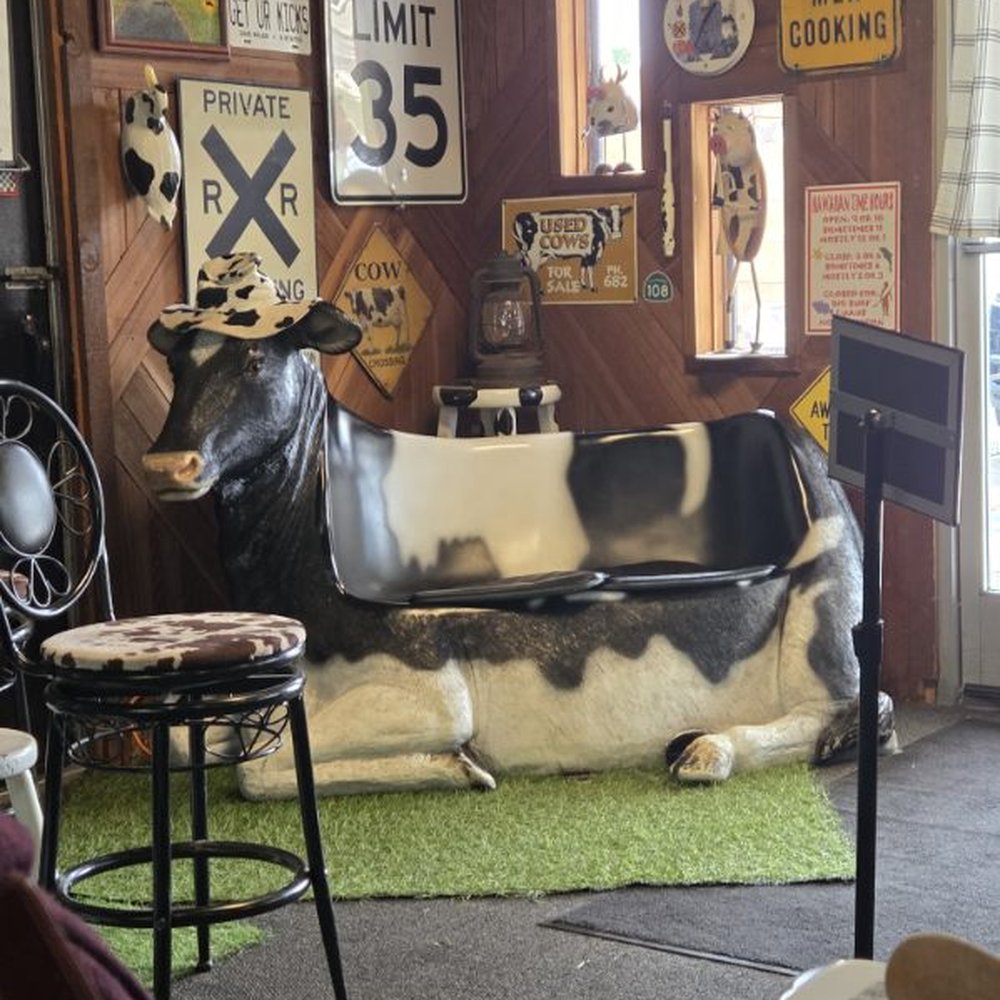 Woods Creek Cafe - cow bench anyone - Breakfast & Brunch Near Me - Jamestown, California Woods Creek Cafe - cow bench anyone - Breakfast & Brunch Near Me - Jamestown, California