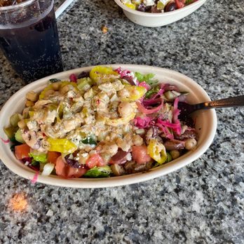 Sababa Mediterranean Grill - Greek chicken bowl with hot house sauce. - Mediterranean Near Me - Columbus, Ohio