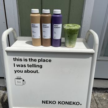 Neko Koneko - Ube Latte, Honey Cinnamon, Mocha (To Go Bottles) & Matcha w/the cute little photo op outside. It was ALL 10/10 - Coffee & Tea Near Me - Honolulu, Hawaii Neko Koneko - Ube Latte, Honey Cinnamon, Mocha (To Go Bottles) & Matcha w/the cute little photo op outside. It was ALL 10/10 - Coffee & Tea Near Me - Honolulu, Hawaii