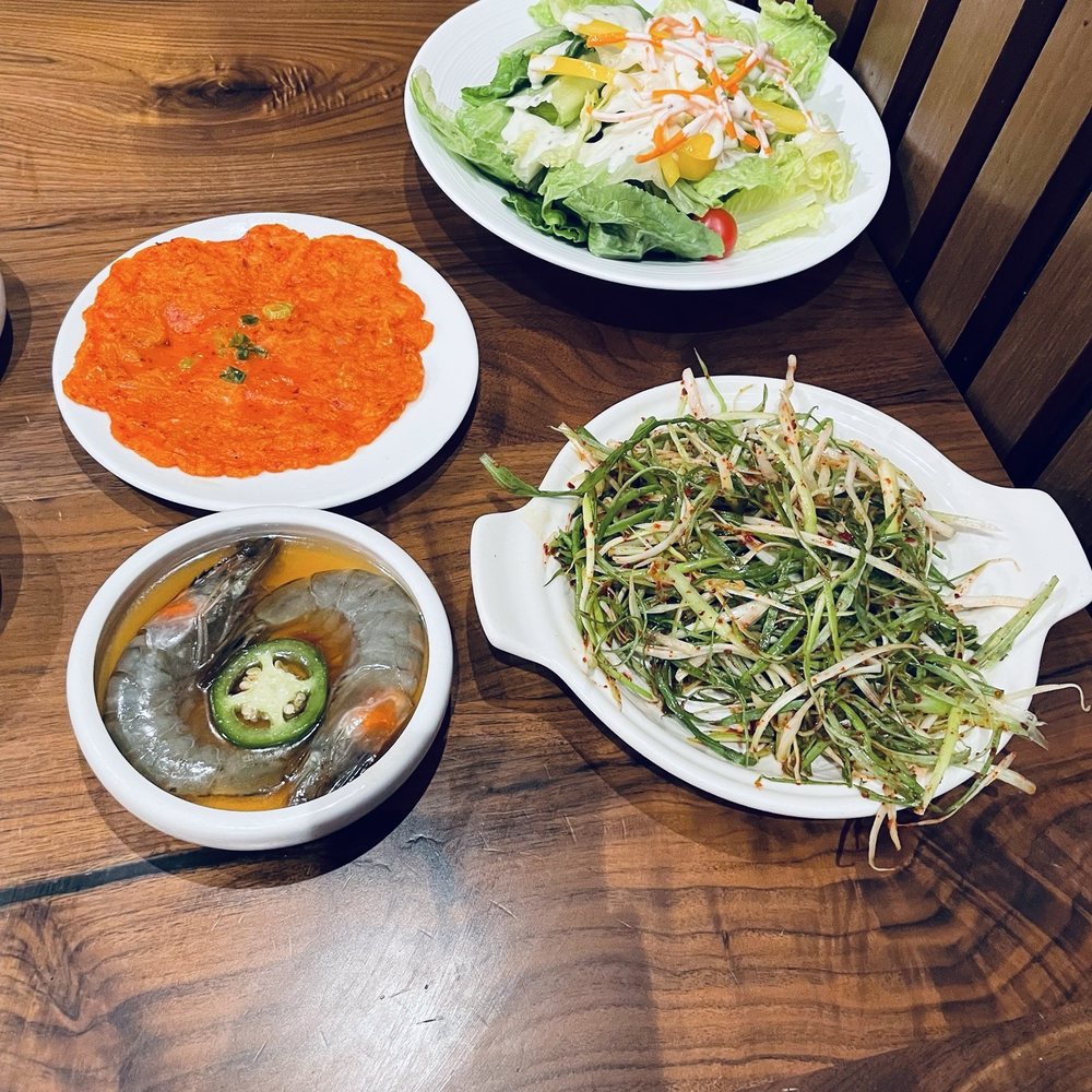 Marble Steakhouse & Grille - Salad, green onion mix, shrimp, kimchi pancake - Barbeque Near Me - Irvine, California Marble Steakhouse & Grille - Salad, green onion mix, shrimp, kimchi pancake - Barbeque Near Me - Irvine, California