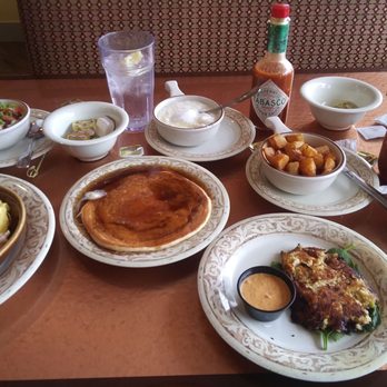 Another Broken Egg Cafe - Lobster omelette one pancake 1 crab cake City grits regular grits and potatoes - Breakfast & Brunch Near Me - Pearland, Texas