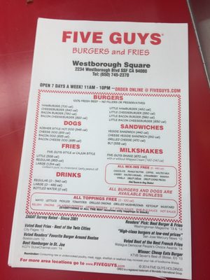 Menu photo 5 Five Guys South San Francisco, CA Menu photo 5 Five Guys South San Francisco, CA