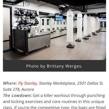 FLY kickbox - FLY kickbox was named one of 21 Unique Ways to Workout In and Around Denver - 303 magazine - Gyms Near Me - Aurora, Colorado FLY kickbox - FLY kickbox was named one of 21 Unique Ways to Workout In and Around Denver - 303 magazine - Gyms Near Me - Aurora, Colorado