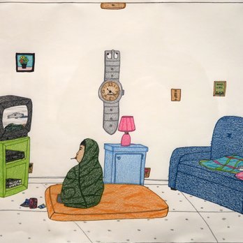 McMichael Canadian Art Collection - Annie Pootoogook; Watching Hunting Shows; 2004; colored pencil and ink on paper - Art Galleries Near Me - Kleinburg, Ontario McMichael Canadian Art Collection - Annie Pootoogook; Watching Hunting Shows; 2004; colored pencil and ink on paper - Art Galleries Near Me - Kleinburg, Ontario