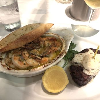 FishBones - 8 oz filet with shrimp scampi - Sushi Bars Near Me - Lake Mary, Florida FishBones - 8 oz filet with shrimp scampi - Sushi Bars Near Me - Lake Mary, Florida