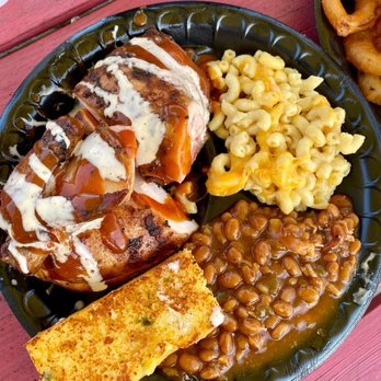 Moe's Original Bar B Que - Chicken plate with mac, beans, corn bread - Barbeque Near Me - Orange Beach, Alabama Moe's Original Bar B Que - Chicken plate with mac, beans, corn bread - Barbeque Near Me - Orange Beach, Alabama