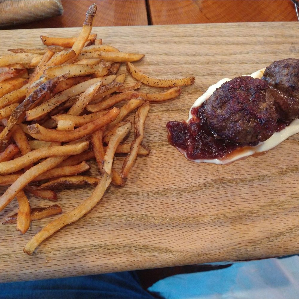 Game - Yak and Antelope meatballs with fries cooked in duck fat - Burgers Near Me - Louisville, Kentucky Game - Yak and Antelope meatballs with fries cooked in duck fat - Burgers Near Me - Louisville, Kentucky