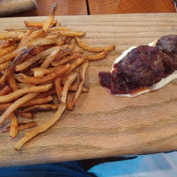 Game - Yak and Antelope meatballs with fries cooked in duck fat - Burgers Near Me - Louisville, Kentucky