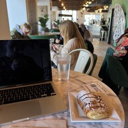 Got the chocolate croissant and it was delicious! Great vibes, friendly staff. Great place to catch up with friends, read a book, or study!