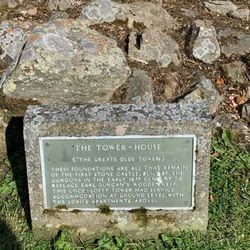 Huntly Castle - Tower House informational placard with info about first stone castle, built early 1500s by the Gordon Clan.