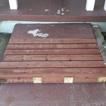 Home Improvements for the disabled - Looking at front of the stairs. The wood decking extends the concrete step making it easier to use with a walker - Medical Supplies Near Me - Hayward, California Home Improvements for the disabled - Looking at front of the stairs. The wood decking extends the concrete step making it easier to use with a walker - Medical Supplies Near Me - Hayward, California