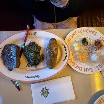Beginner's Diner - Steak, cream spinach, and baked potato with the works. - Diners Near Me - San Diego, California