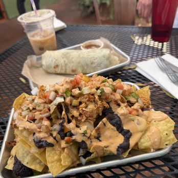 JoJo's - Nachos w/ chicken & Bentley's Tofu Burrito - Bars Near Me - Tucson, Arizona
