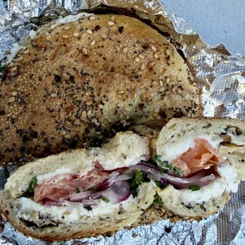 Orwashers - This is the sandwich...after paying over $16 ($2. over the listed price + tax)...was meager. - Cafes Near Me - New York, New York