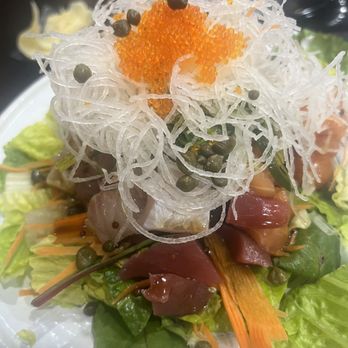 Yoshi Sushi - Sashimi Salad deliciously prepared with a light drizzle of dressing. Plenty of sashimi pieces. - Japanese Near Me - Milpitas, California Yoshi Sushi - Sashimi Salad deliciously prepared with a light drizzle of dressing. Plenty of sashimi pieces. - Japanese Near Me - Milpitas, California