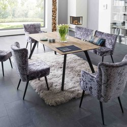 AdRem Interior - Tisch Monza (Nußbaum & Eiche) Armchair Kate / Stuhl Kate (100 verschiedene Stoffe und Farben)