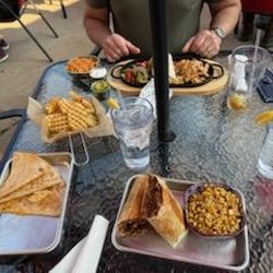 Smokey Jose's - Brisket burrito, kids cheese quesadilla with waffle fries, and chicken fajitas.