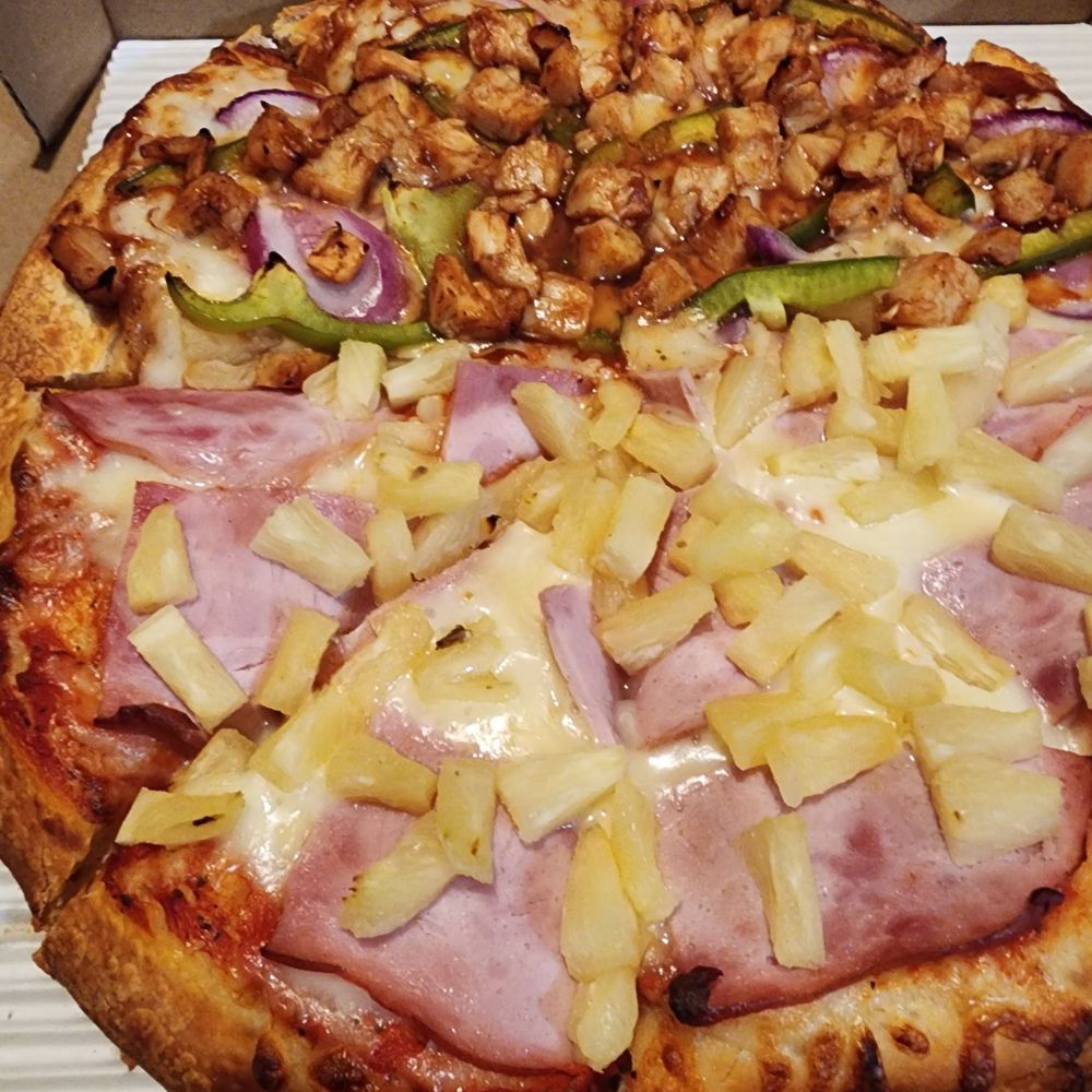 Legends Pizza - Half BBQ Chicken and Half Hawaiian - Pizza Near Me - Cupertino, California Legends Pizza - Half BBQ Chicken and Half Hawaiian - Pizza Near Me - Cupertino, California