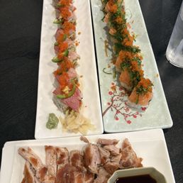 XXX roll, lovers point, and chicken teriyaki