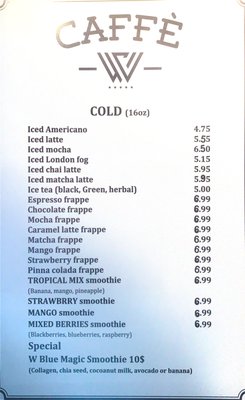 Menu photo 2 Caffe W Vancouver, BC Menu photo 2 Caffe W Vancouver, BC