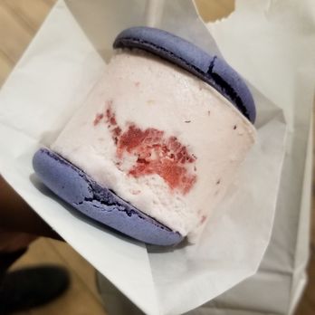 Mozart Bakery - Strawberry macaron ice cream, although flawed visually it tasted like perfection - Bakeries Near Me - Carrollton, Texas