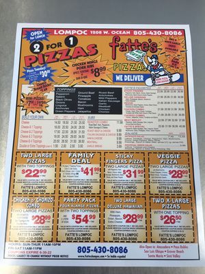 Menu photo 4 Fatte’s Pizza Of Lompoc Lompoc, CA Menu photo 4 Fatte’s Pizza Of Lompoc Lompoc, CA