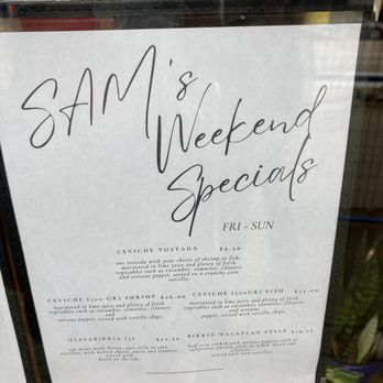Sabor A Mexico - a sign for sam's weekend specials - Mexican Near Me - Port Moody, British Columbia Sabor A Mexico - a sign for sam's weekend specials - Mexican Near Me - Port Moody, British Columbia