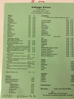 Menu photo 5 Village Pizza Shop Greenfield, MA Menu photo 5 Village Pizza Shop Greenfield, MA