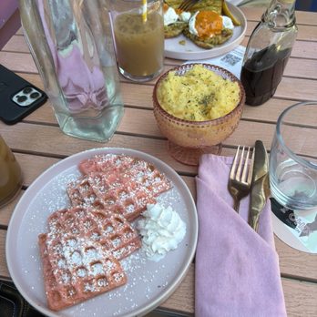 2 Chix - Cheesy Grits, Plain Waffle, Trini Benny, Iced Coffee - Breakfast & Brunch Near Me - Brooklyn, New York