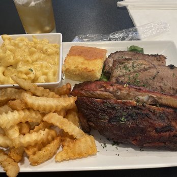 Tom, Dick & Hank - Call Bill sampler meats with two spareribs and beef brisket with mac & cheese, french fries and cornbread - Barbeque Near Me - Atlanta, Georgia Tom, Dick & Hank - Call Bill sampler meats with two spareribs and beef brisket with mac & cheese, french fries and cornbread - Barbeque Near Me - Atlanta, Georgia