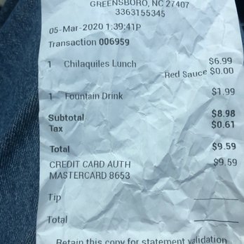 Vaquero's Mexican Grill - My receipt showing I was here. - Mexican Near Me - Greensboro, North Carolina Vaquero's Mexican Grill - My receipt showing I was here. - Mexican Near Me - Greensboro, North Carolina