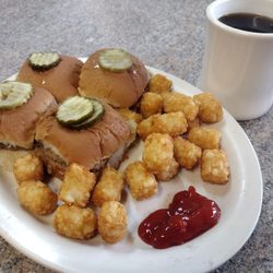 Four Handee Burgers sub in tots