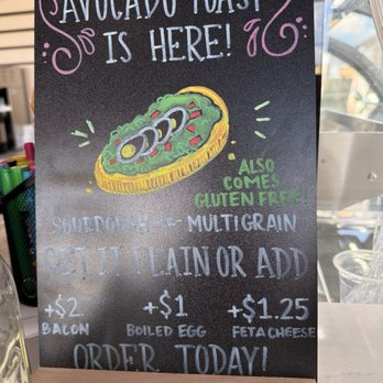 Align Coffee - Avocado toast has severs prices up front!  I like to se prices, but most here do not care!! Must be nice!! - Bakeries Near Me - Magnolia, Texas