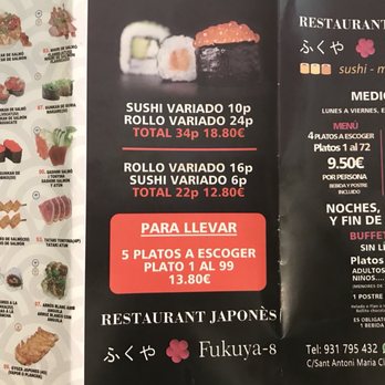 Fukuya 8 - Menu - Sushi Bars Near Me - Barcelona, B Fukuya 8 - Menu - Sushi Bars Near Me - Barcelona, B