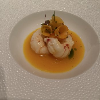 Le Bernardin - Sautéed Langoustine; Butternut Squash Panaché, Spiced Yuzu-Squash Broth - French Near Me - New York, New York