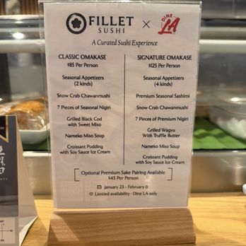 Fillet Sushi - DineLA menu - Sushi Bars Near Me - Monrovia, California