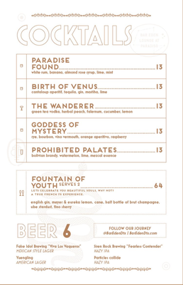 Menu photo 2 Bar Eden Lounge at Paradiso Dallas, TX Menu photo 2 Bar Eden Lounge at Paradiso Dallas, TX