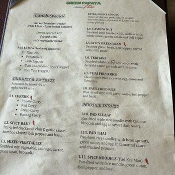 Green Papaya - Menu - Thai Near Me - Aptos, California