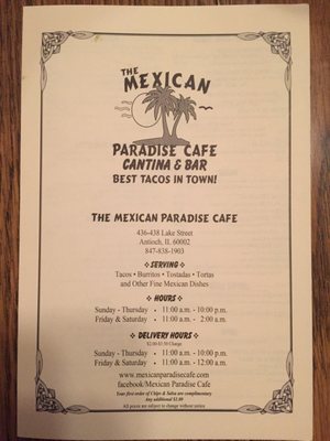 Menu photo 8 The Mexican Paradise Cafe Antioch, IL