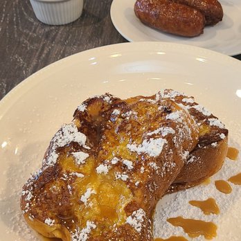 Estimes Cafe - Back at Estime's Cafe to try this Amaretto Brioche French Toast this time, but that Pork Sausage is worthy of a lyric poetry. - Breakfast & Brunch Near Me - Colonia, New Jersey
