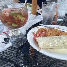 Chile Colorado burrito & shrimp cocktail Chile Colorado burrito & shrimp cocktail