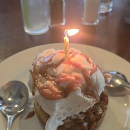 Apple turnover with Ray's vanilla ice cream topped with caramel for my birthday!