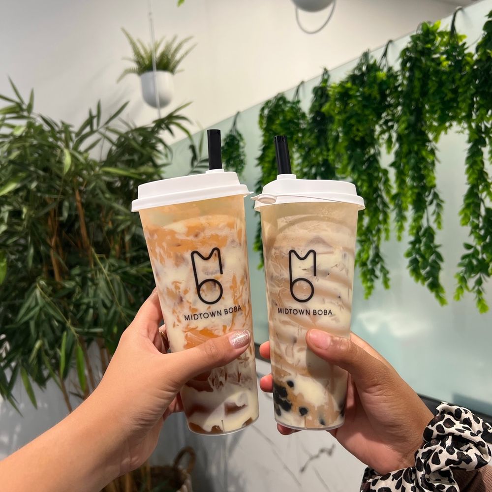 Midtown Boba - Tiger Thai with boba pearls and Crème Brûlée Milk Tea with boba pearls - Bubble Tea Near Me - Tampa, Florida Midtown Boba - Tiger Thai with boba pearls and Crème Brûlée Milk Tea with boba pearls - Bubble Tea Near Me - Tampa, Florida