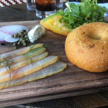 L'Oursin - Cold-smoked sturgeon, sea urchin cream cheese spread, and bagel. Highly recommended. - French Near Me - Seattle, Washington L'Oursin - Cold-smoked sturgeon, sea urchin cream cheese spread, and bagel. Highly recommended. - French Near Me - Seattle, Washington