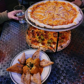 Joy Hill - GF pizza (top), jalapeño pepperoni honey pizza (bottom) - Bars Near Me - Denver, Colorado Joy Hill - GF pizza (top), jalapeño pepperoni honey pizza (bottom) - Bars Near Me - Denver, Colorado