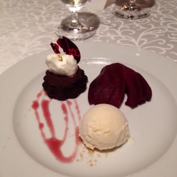 Halekulani Hotel - Poached pear in port wine. Chocolate mousse. Vanilla gelato. - Hotels Near Me - Honolulu, Hawaii