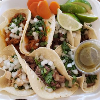 Gringo's Taqueria - Left top: chile rojo; right top: Carne asada; left bottom: al pastor; right bottom: beef lengua - Tacos Near Me - McAlester, Oklahoma Gringo's Taqueria - Left top: chile rojo; right top: Carne asada; left bottom: al pastor; right bottom: beef lengua - Tacos Near Me - McAlester, Oklahoma